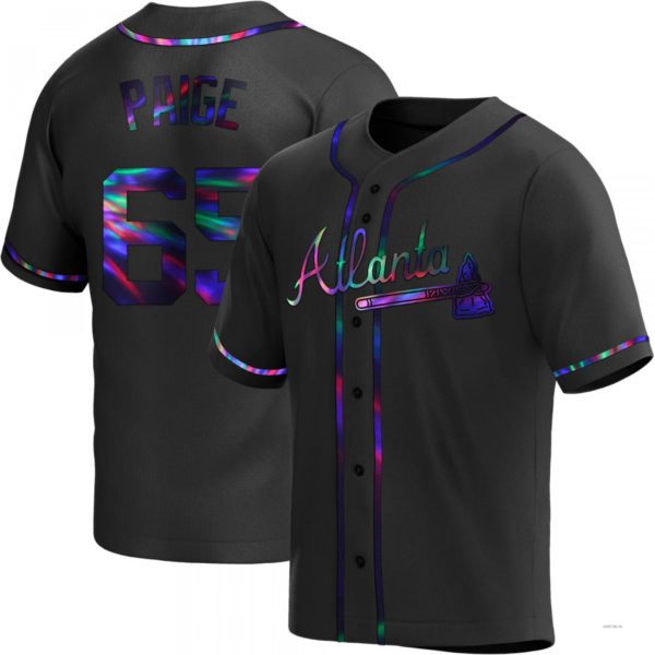 Atlanta Braves #65 Satchel Paige Black Holographic Alternate Jersey Stitches Baseball Jerseys - Main View