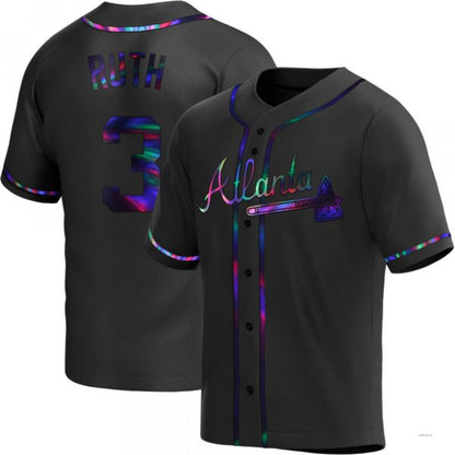 Atlanta Braves #3 Babe Ruth Black Holographic Alternate Jersey Stitches Baseball Jerseys - Main View
