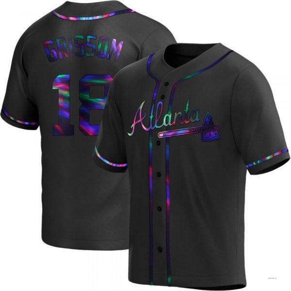 Atlanta Braves #18 Vaughn Grissom Black Holographic Alternate Jersey Stitches Baseball Jerseys - Main View