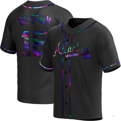 Atlanta Braves #18 Vaughn Grissom Black Holographic Alternate Jersey Stitches Baseball Jerseys - Main View