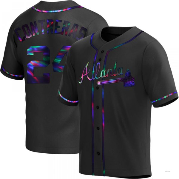 Atlanta Braves #24 William Contreras Black Holographic Alternate Jersey Stitches Baseball Jerseys - Main View