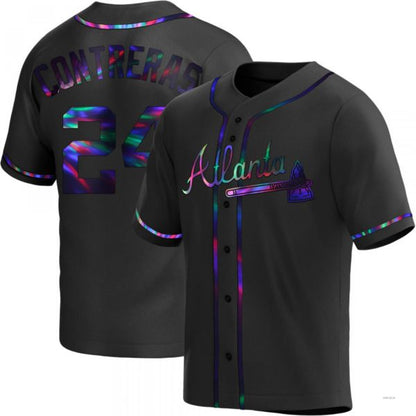 Atlanta Braves #24 William Contreras Black Holographic Alternate Jersey Stitches Baseball Jerseys - Main View