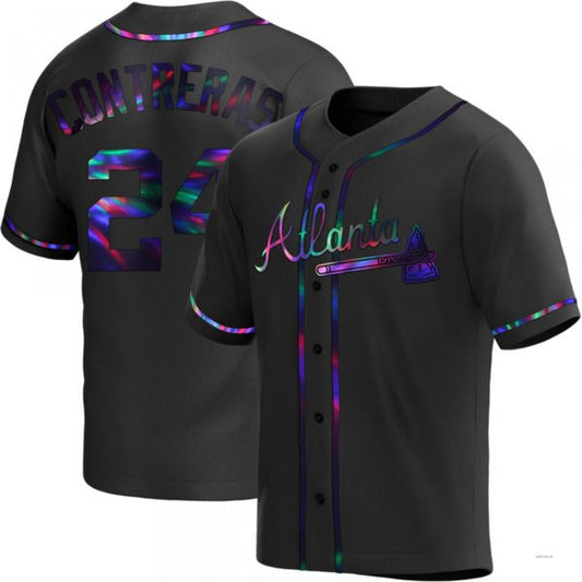 Atlanta Braves #24 William Contreras Black Holographic Alternate Jersey Stitches Baseball Jerseys - Main View