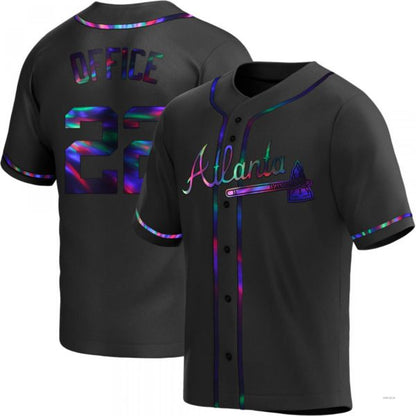 Atlanta Braves #22 Rowland Office Black Holographic Alternate Jersey Stitches Baseball Jerseys - Main View