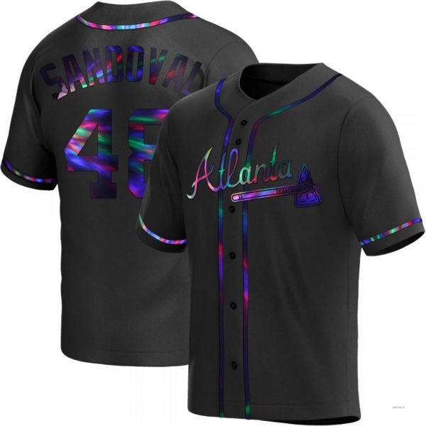 Atlanta Braves #48 Pablo Sandoval Black Holographic Alternate Jersey Stitches Baseball Jerseys - Main View