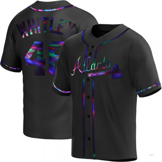 Atlanta Braves #46 Chase Whitley Black Holographic Alternate Jersey Stitches Baseball Jerseys - Main View