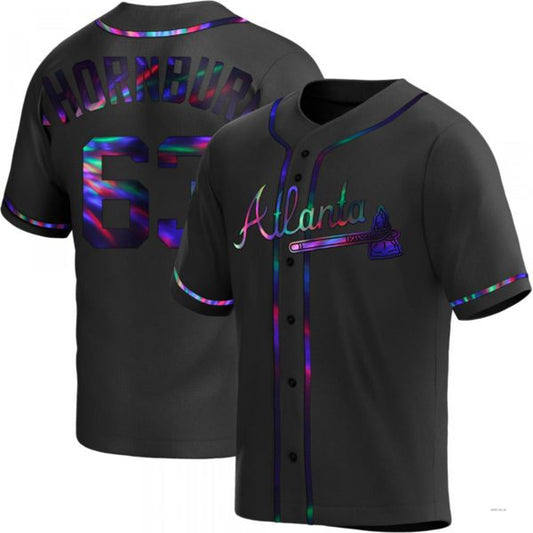 Atlanta Braves #63 Tyler Thornburg Black Holographic Alternate Jersey Stitches Baseball Jerseys - Main View