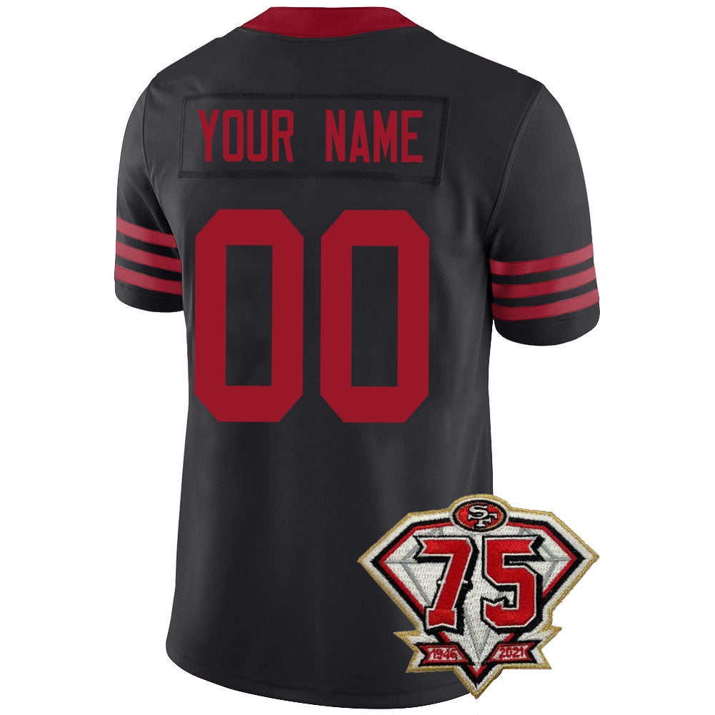 Custom SF.49ers Men's Kids Women's Football Jerseys Color Red Black And White With 75th Patch view 3
