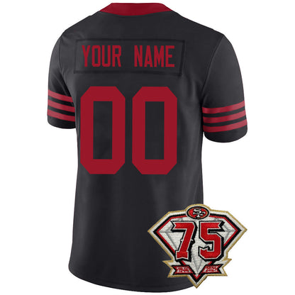 Custom SF.49ers Men's Kids Women's Football Jerseys Color Red Black And White With 75th Patch view 3