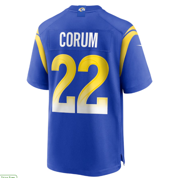 LA.Rams #22 Blake Corum 2024 Draft First Round Pick Player Game Jersey - Royal American Football Jerseys - Main View