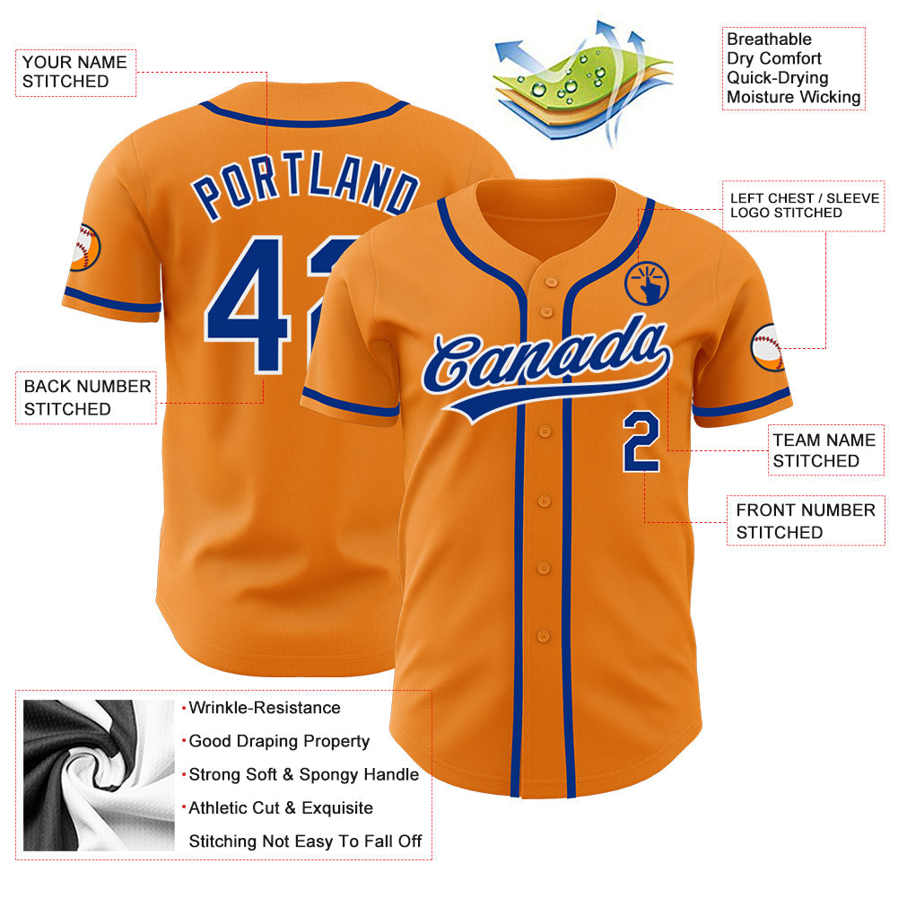 Custom Bay Orange Royal-White Authentic Baseball Jersey view 3