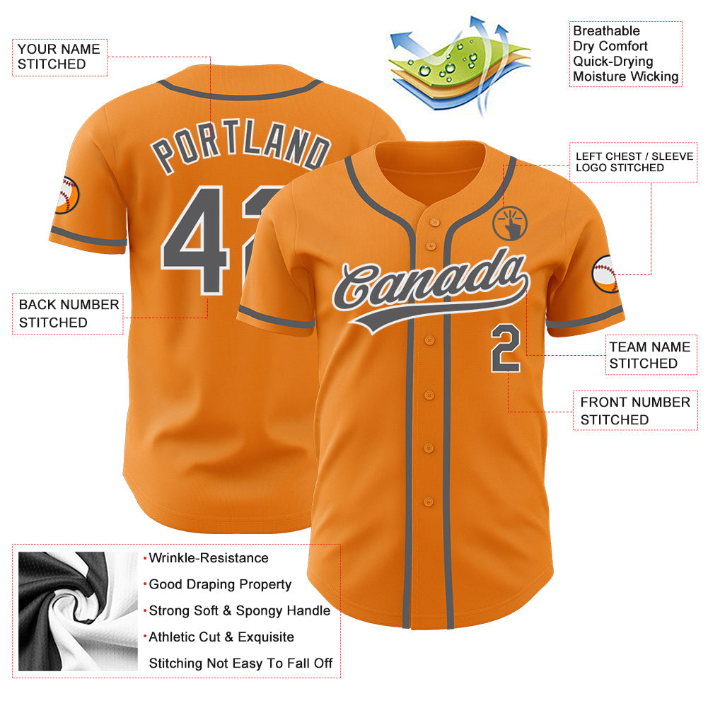 Custom Bay Orange Steel Gray-White Authentic Baseball Jersey view 3