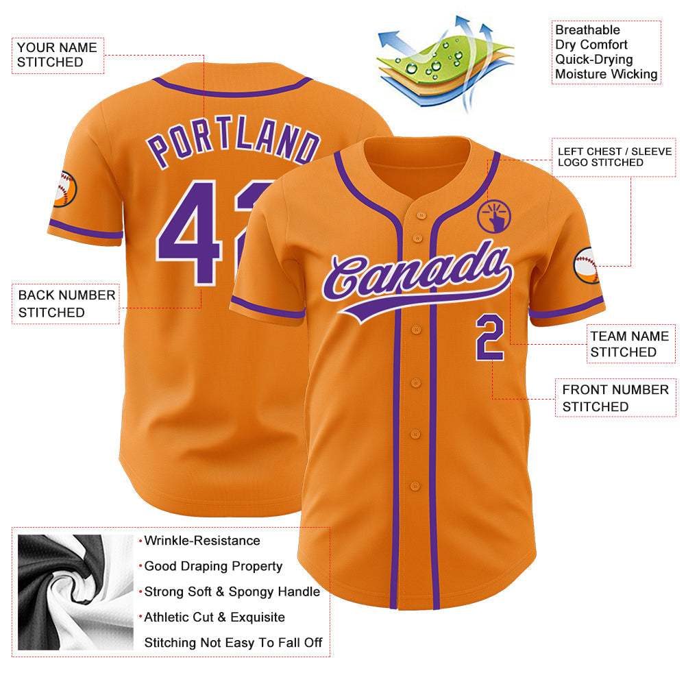 Custom Bay Orange Purple-White Authentic Baseball Jersey view 3