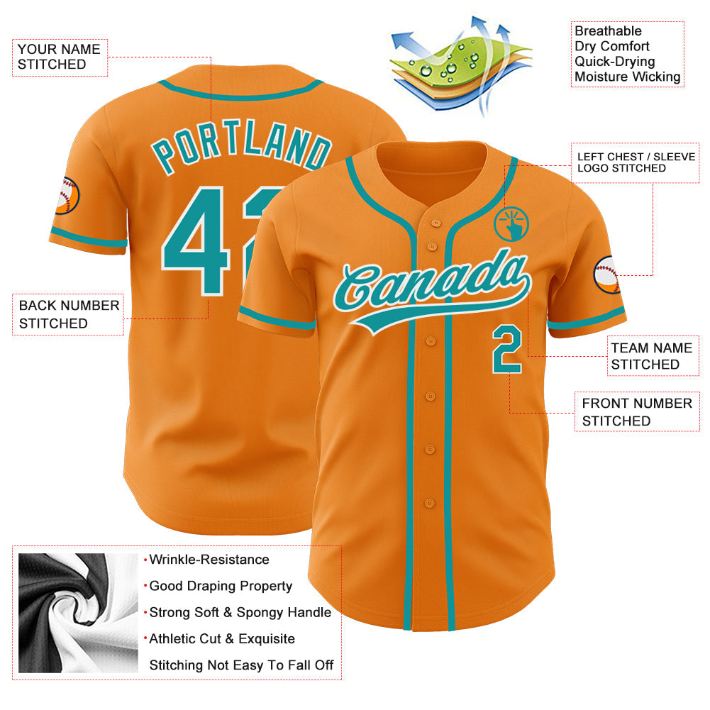 Custom Bay Orange Teal-White Authentic Baseball Jersey view 3