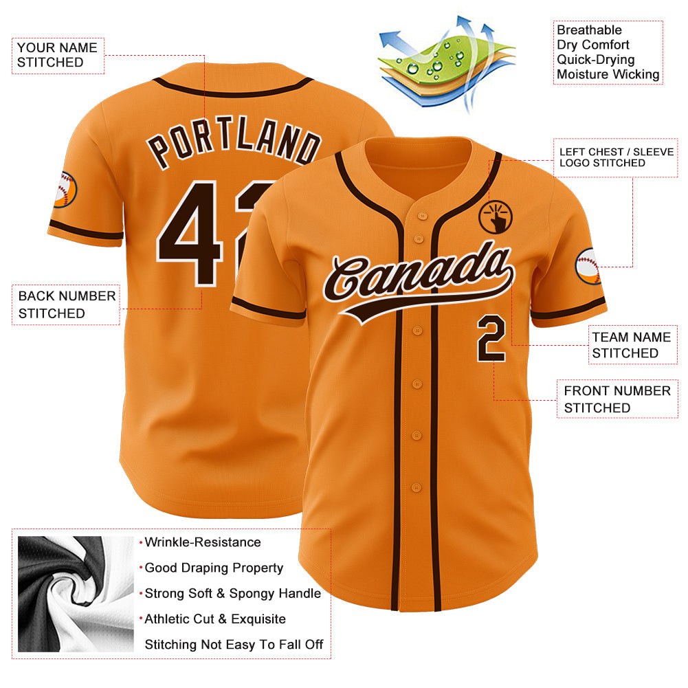 Custom Bay Orange Brown-White Authentic Baseball Jersey view 3