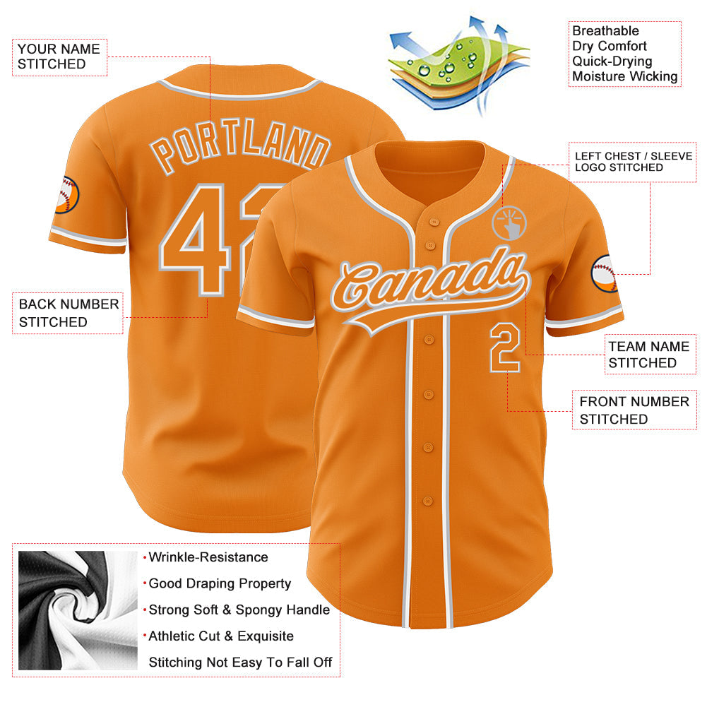 Custom Bay Orange White-Gray Authentic Baseball Jersey view 4