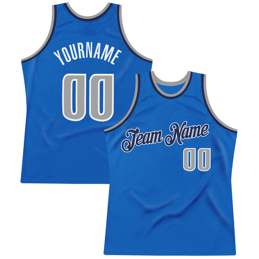 Custom Blue Gray-Navy Authentic Throwback Basketball Jersey - Main View