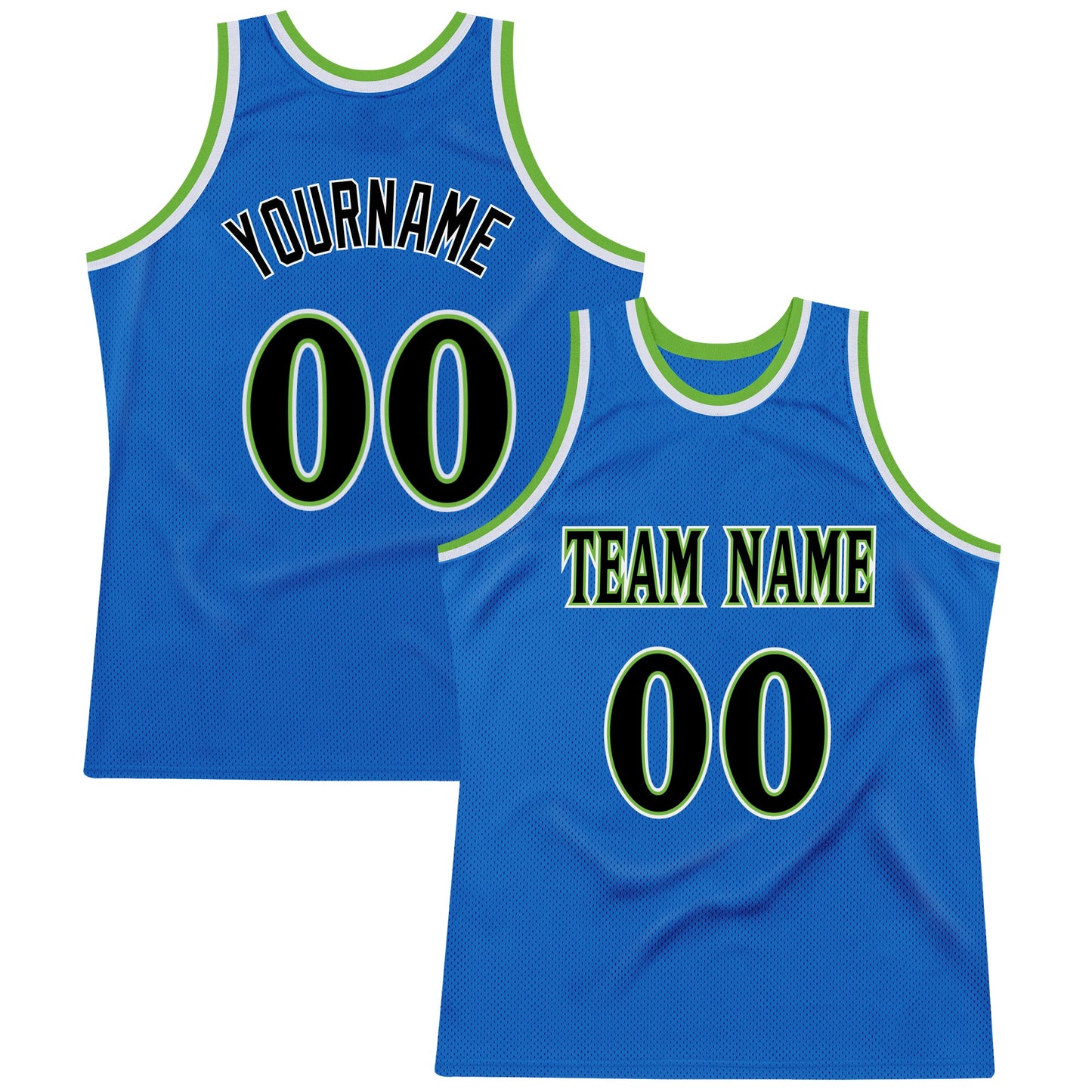 Custom Blue Black-Neon Green Authentic Throwback Basketball Jersey - Main View