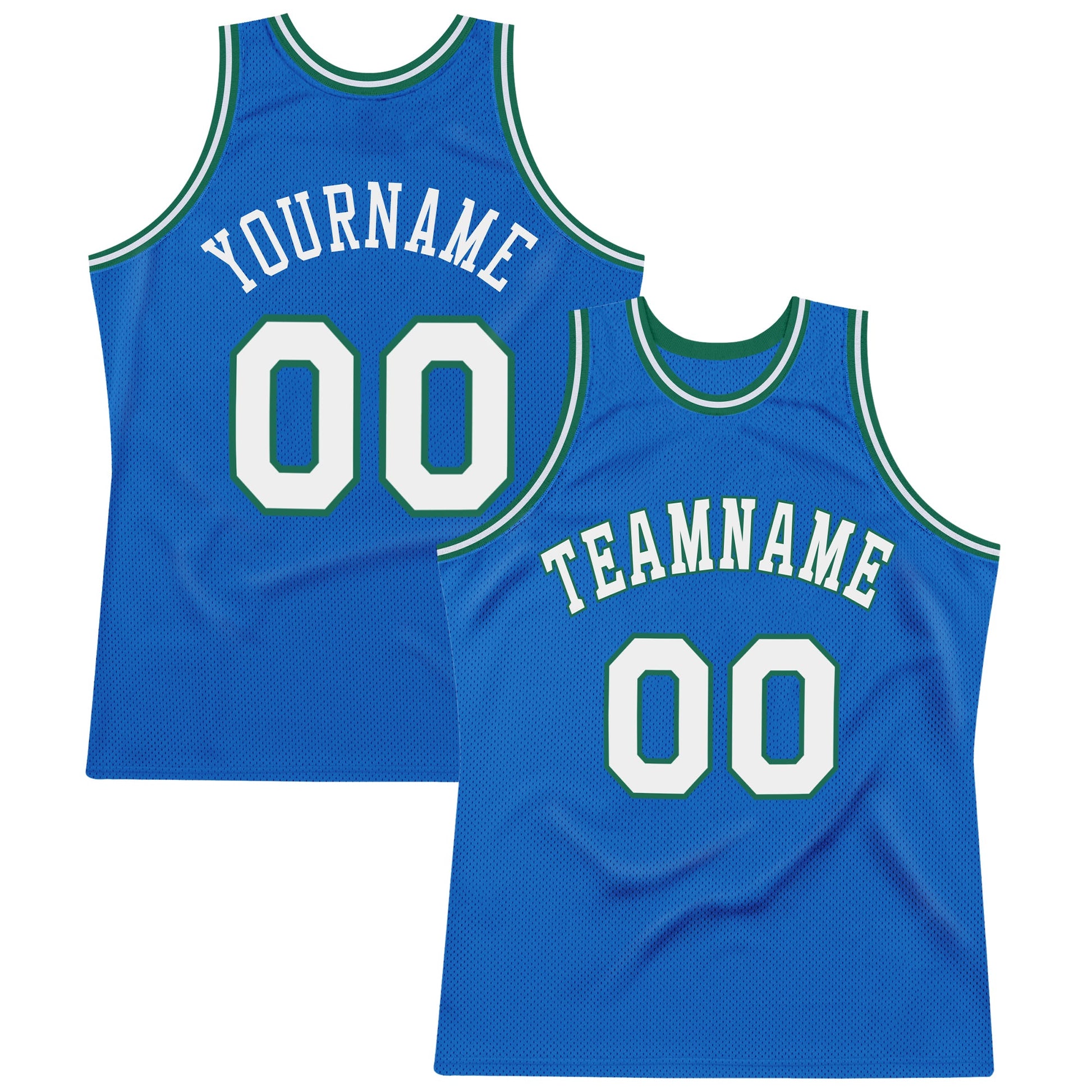 Custom Blue White-Kelly Green Authentic Throwback Basketball Jersey - Main View