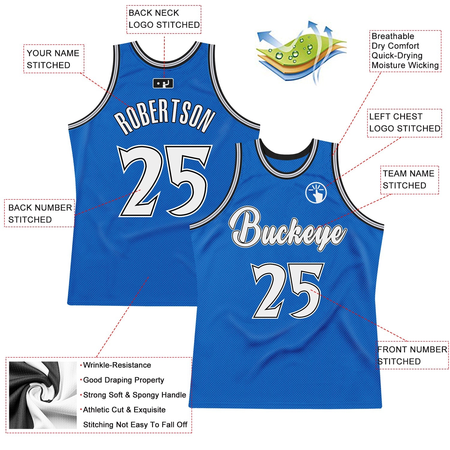 Custom Blue White-Black Authentic Throwback Basketball Jersey view 2