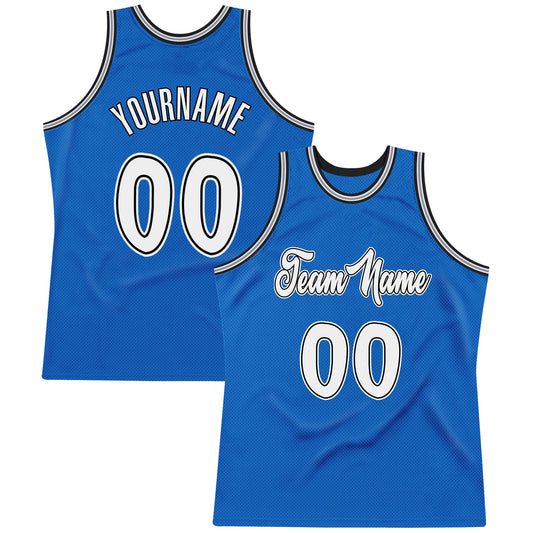 Custom Blue White-Black Authentic Throwback Basketball Jersey - Main View