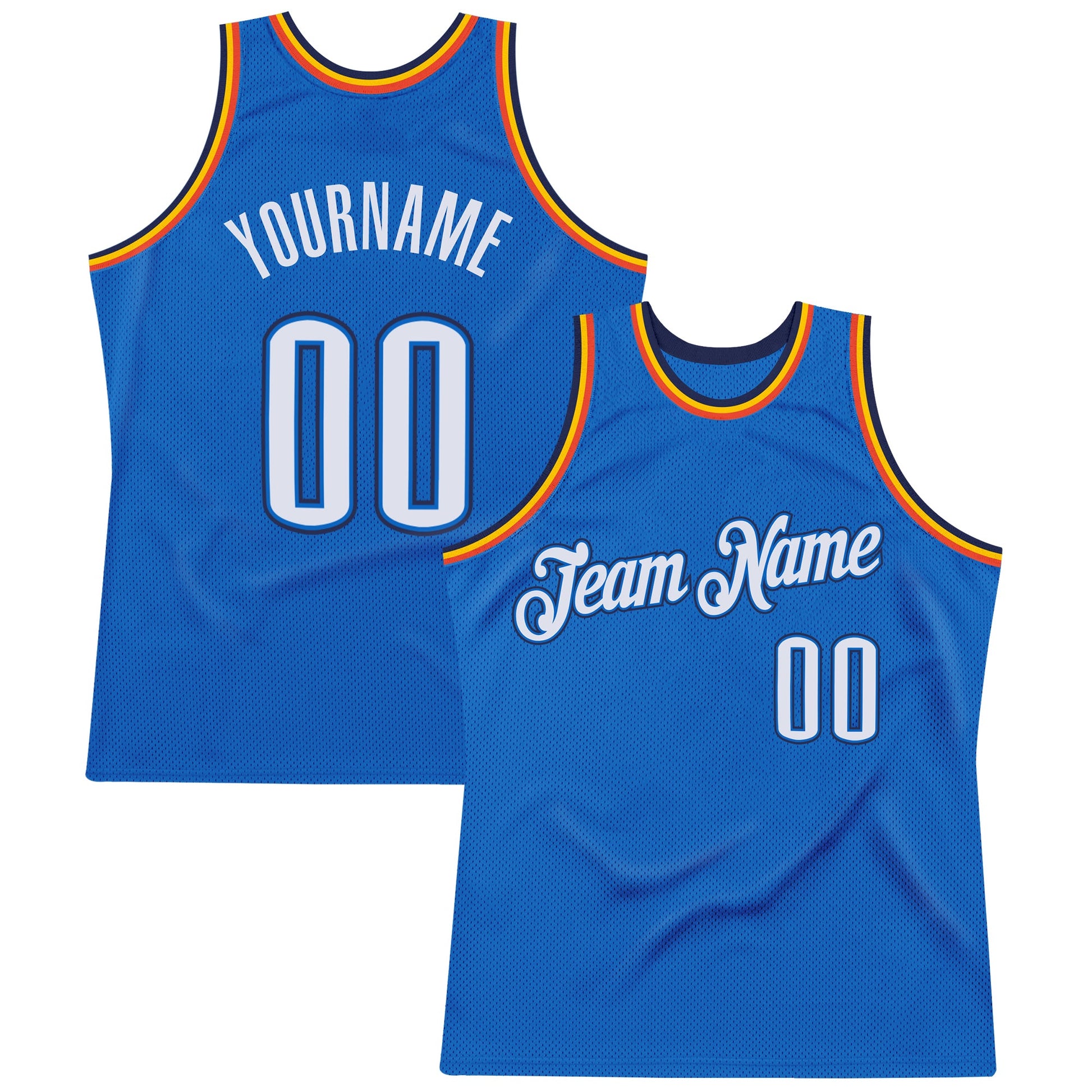 Custom Blue White-Navy Authentic Throwback Basketball Jersey - Main View