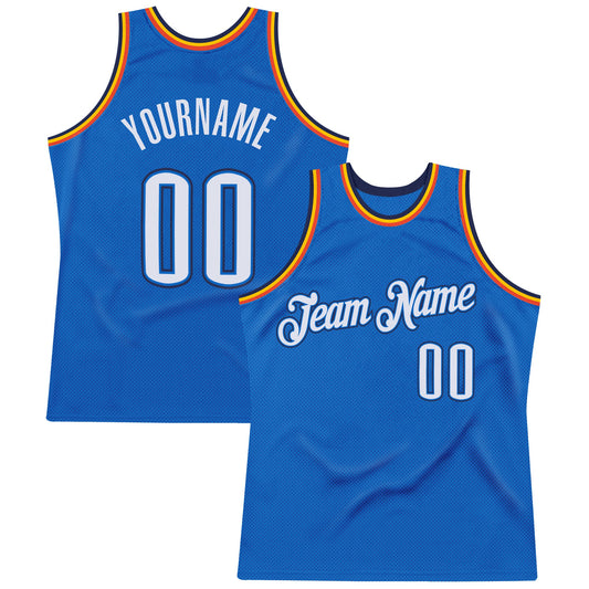 Custom Blue White-Navy Authentic Throwback Basketball Jersey - Main View