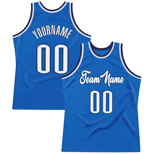 Custom Blue White-Navy Authentic Throwback Basketball Jersey - Main View