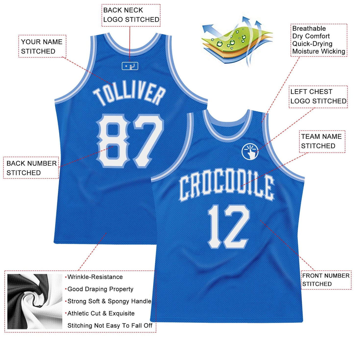 Custom Blue White-Light Blue Authentic Throwback Basketball Jersey view 2