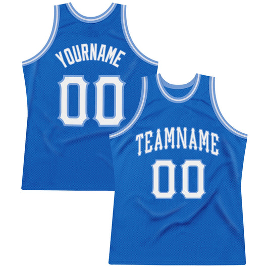 Custom Blue White-Light Blue Authentic Throwback Basketball Jersey - Main View