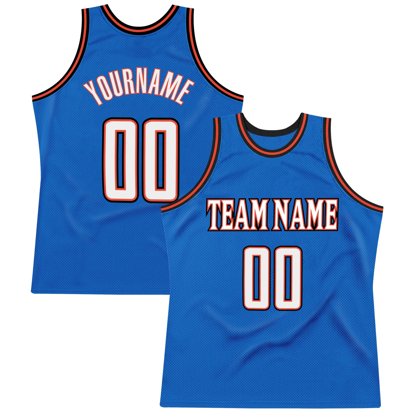Custom Blue White-Orange Authentic Throwback Basketball Jersey - Main View