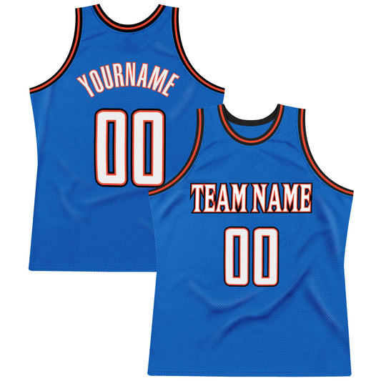 Custom Blue White-Orange Authentic Throwback Basketball Jersey - Main View