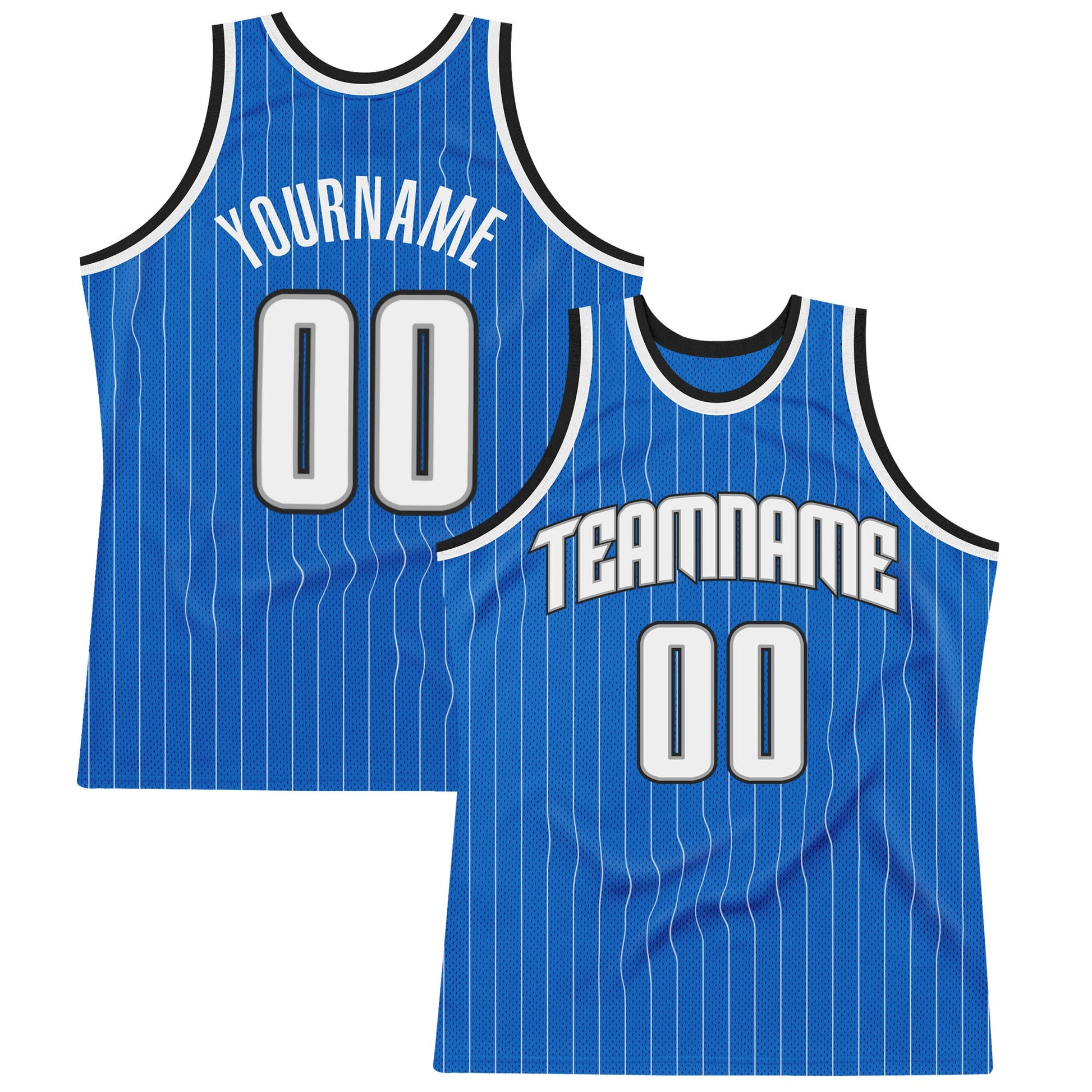 Custom Blue White Pinstripe White-Black Authentic Basketball Jersey - Main View