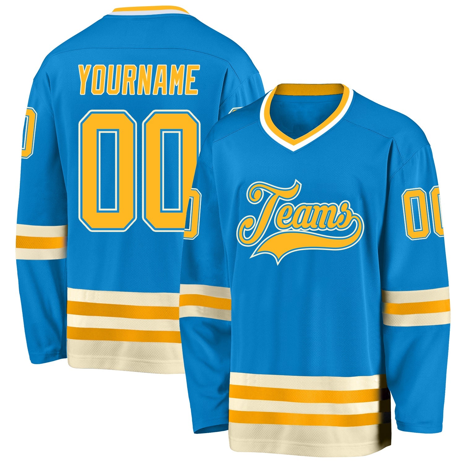 Custom Blue Gold-Cream Hockey Jersey - Main View