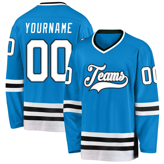 Custom Blue White-Black Hockey Jersey - Main View