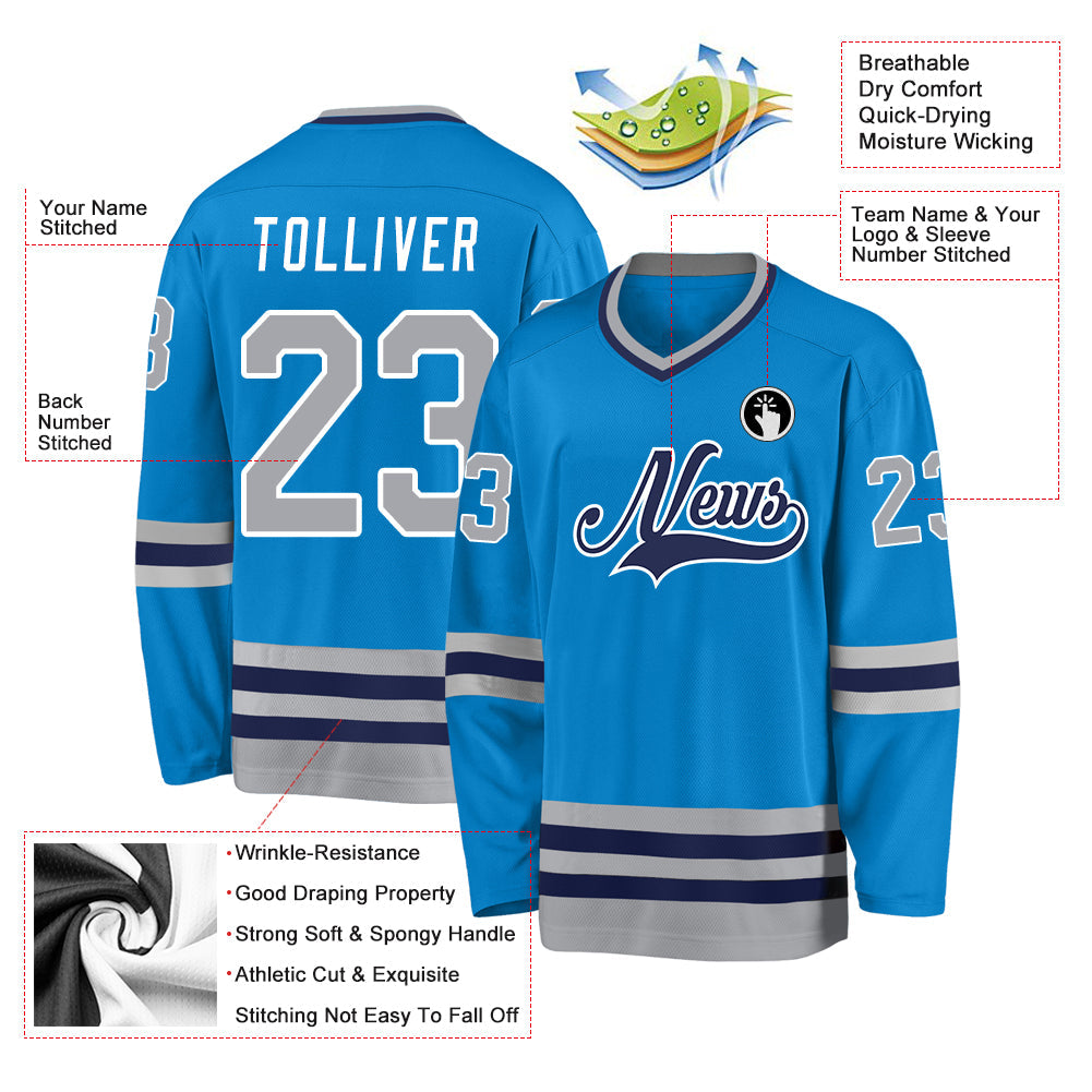 Custom Blue Gray-Navy Hockey Jersey view 2
