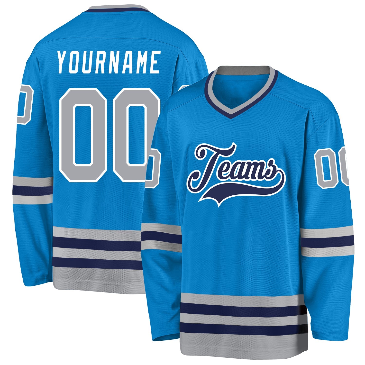 Custom Blue Gray-Navy Hockey Jersey - Main View