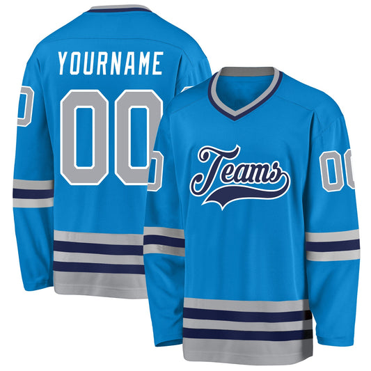 Custom Blue Gray-Navy Hockey Jersey - Main View