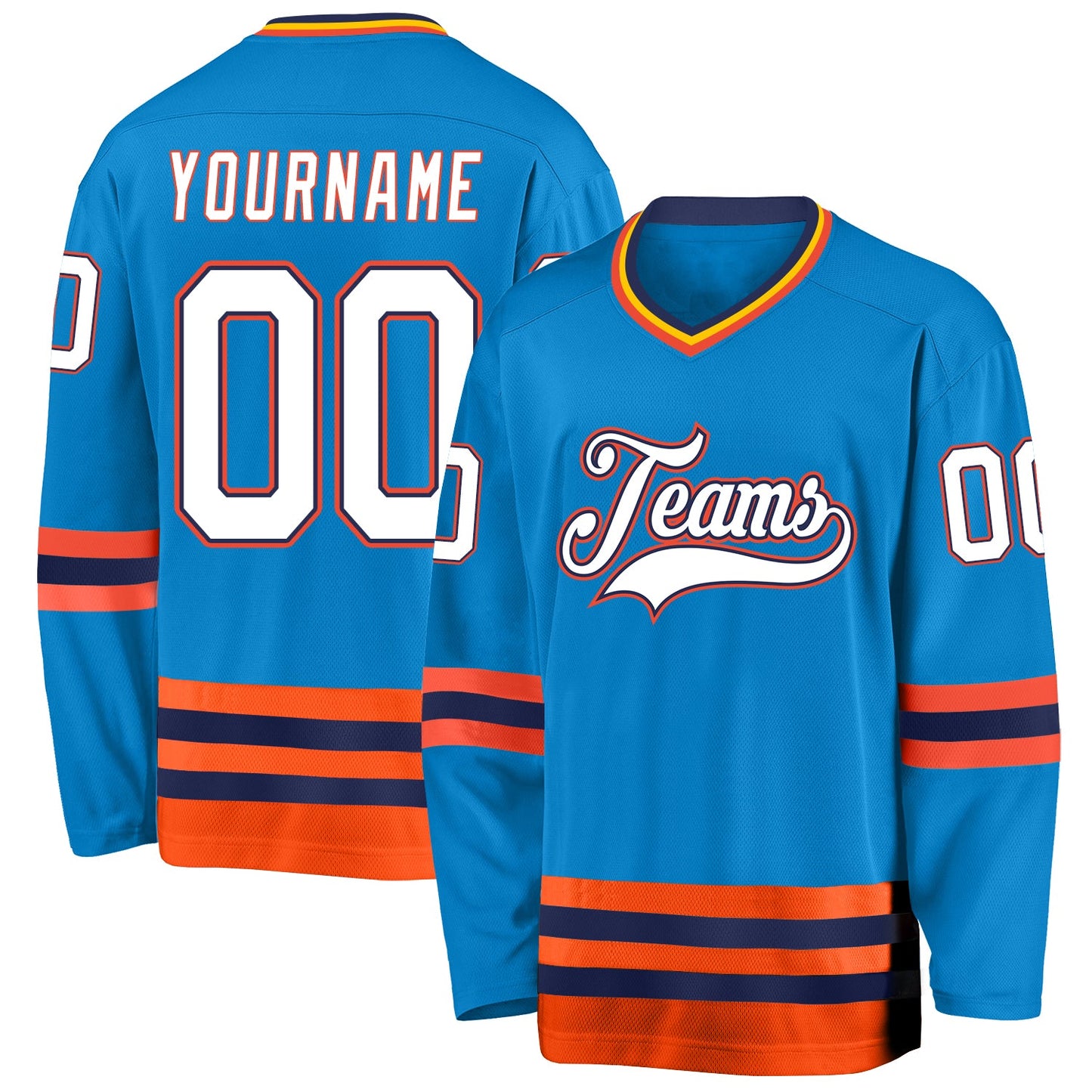 Custom Blue White-Orange Hockey Jersey - Main View