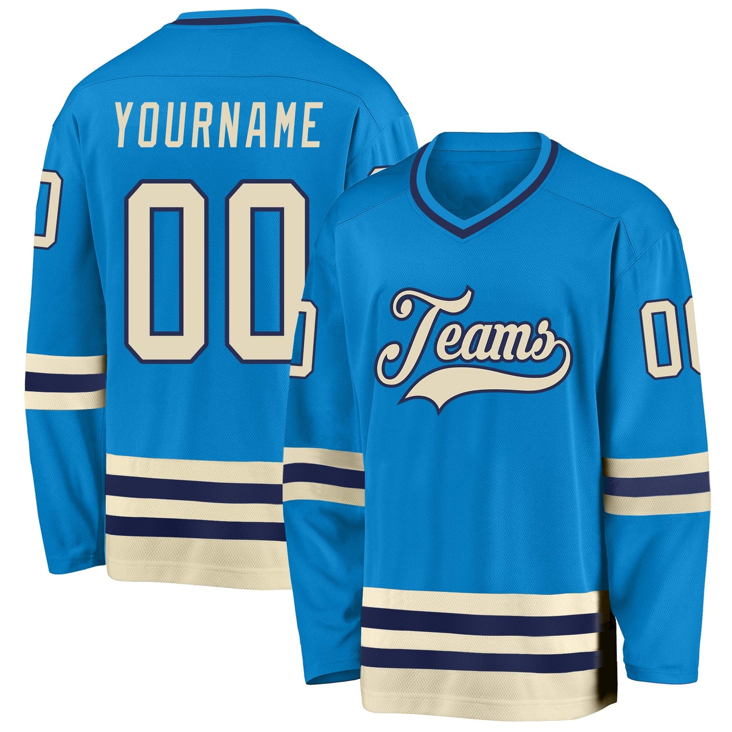 Custom Blue Cream-Navy Hockey Jersey - Main View