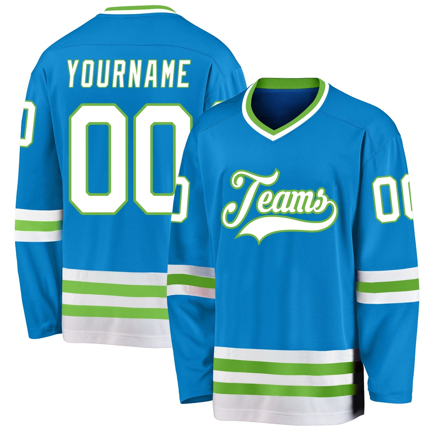Custom Blue White-Neon Green Hockey Jersey - Main View