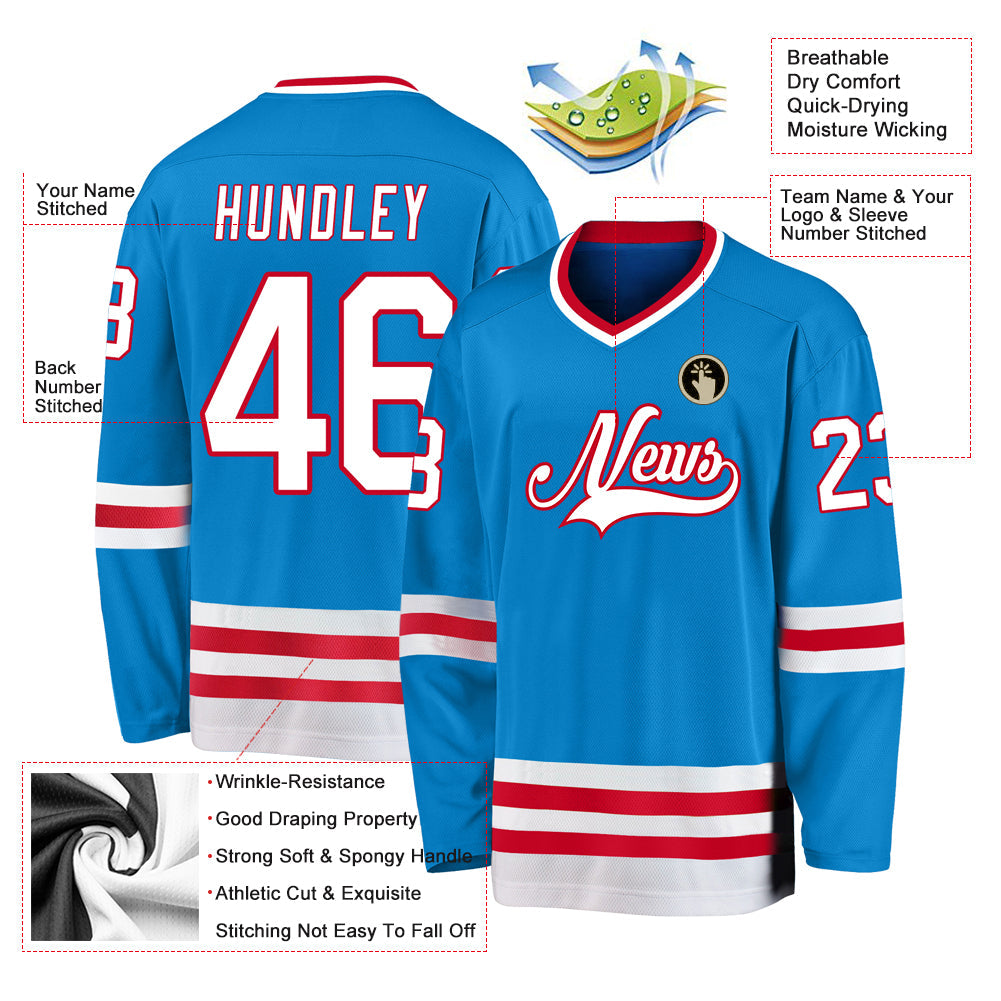 Custom Blue White-Red Hockey Jersey view 2