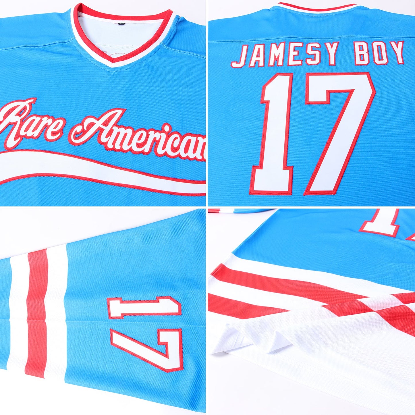 Custom Blue White-Red Hockey Jersey view 5