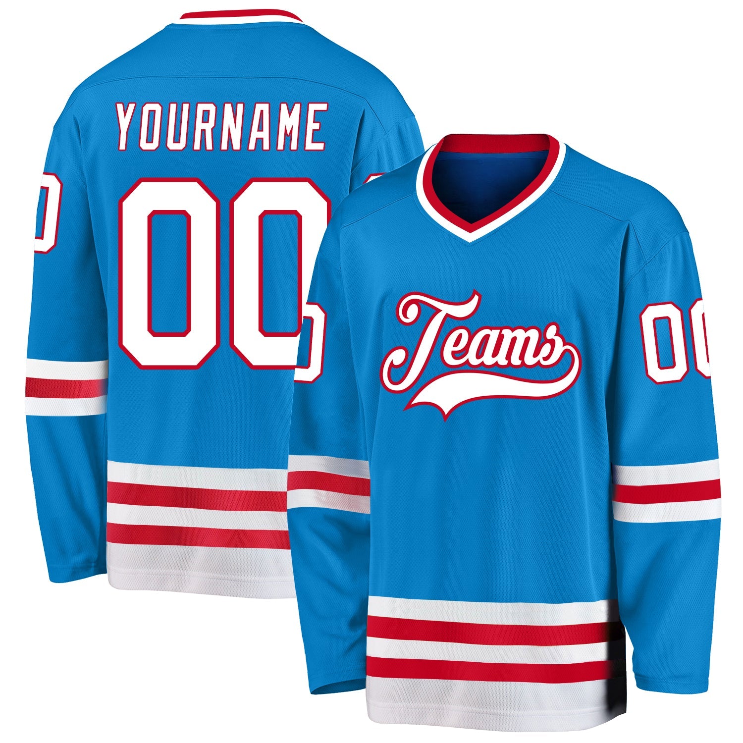 Custom Blue White-Red Hockey Jersey - Main View