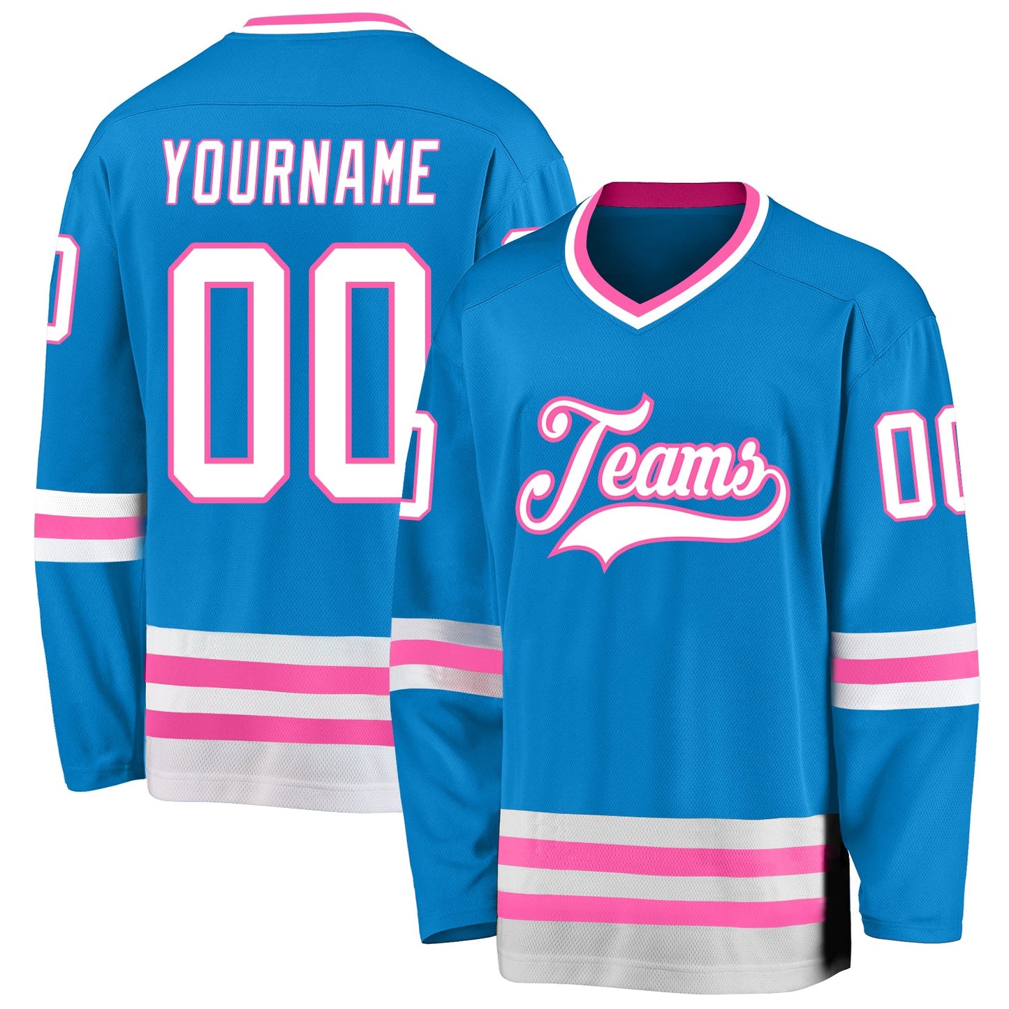 Custom Blue White-Pink Hockey Jersey - Main View