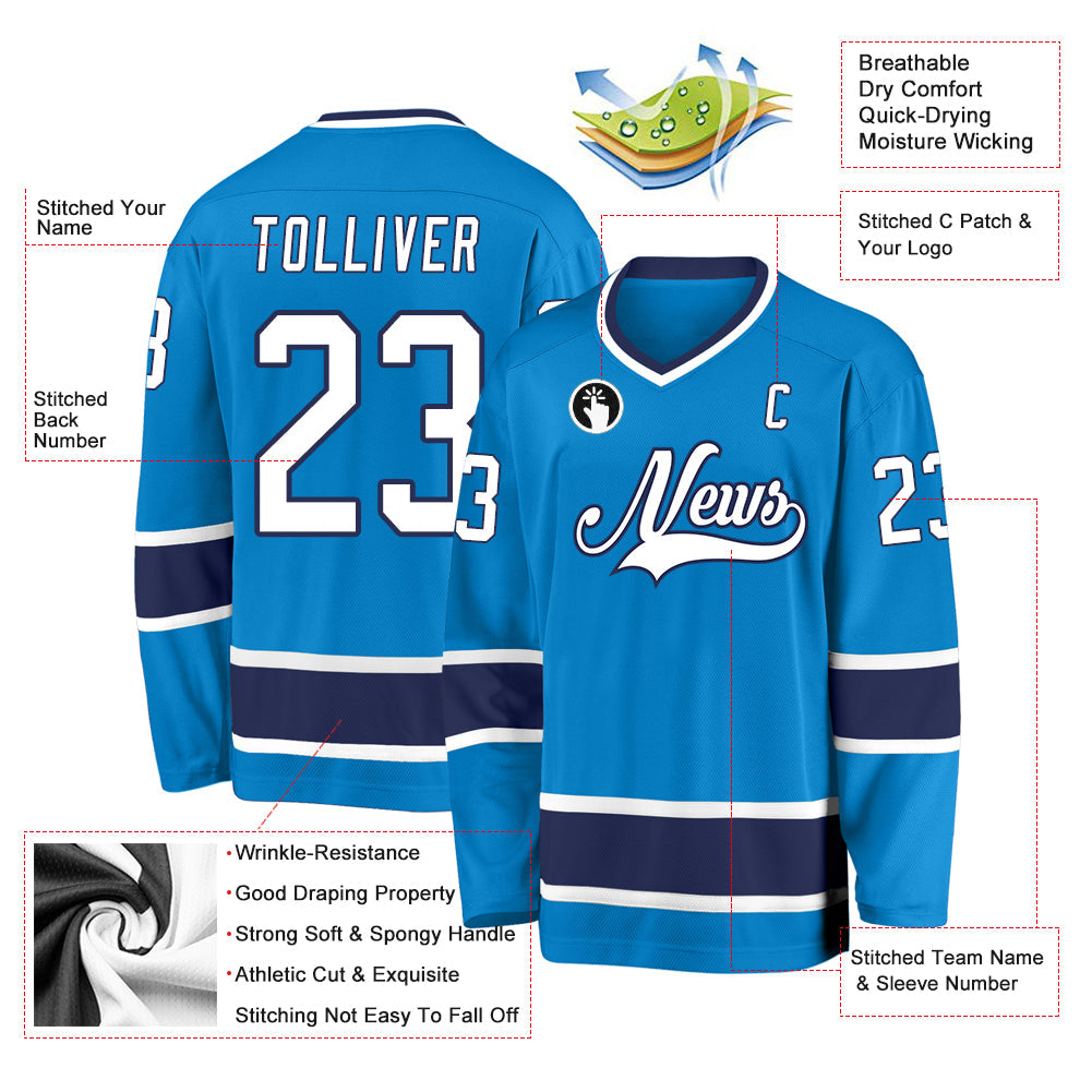 Custom Blue White-Navy Hockey Jersey view 2