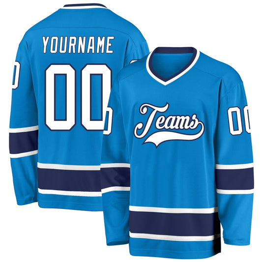 Custom Blue White-Navy Hockey Jersey - Main View