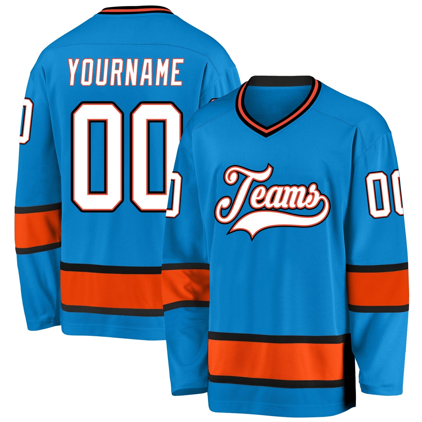 Custom Blue White-Orange Hockey Jersey - Main View