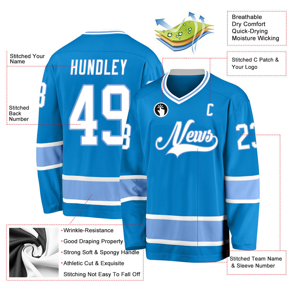 Custom Blue White-Light Blue Hockey Jersey view 2