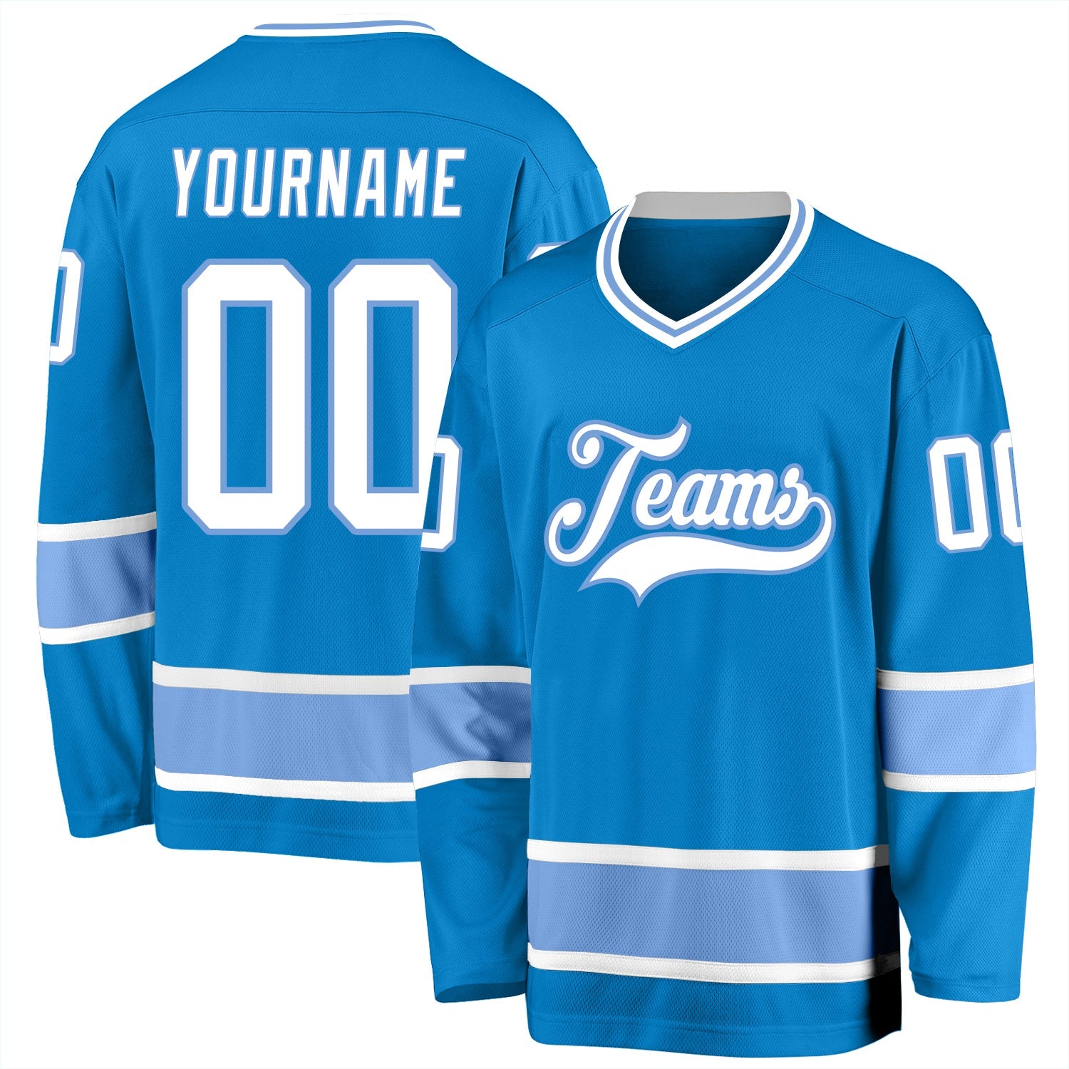 Custom Blue White-Light Blue Hockey Jersey - Main View